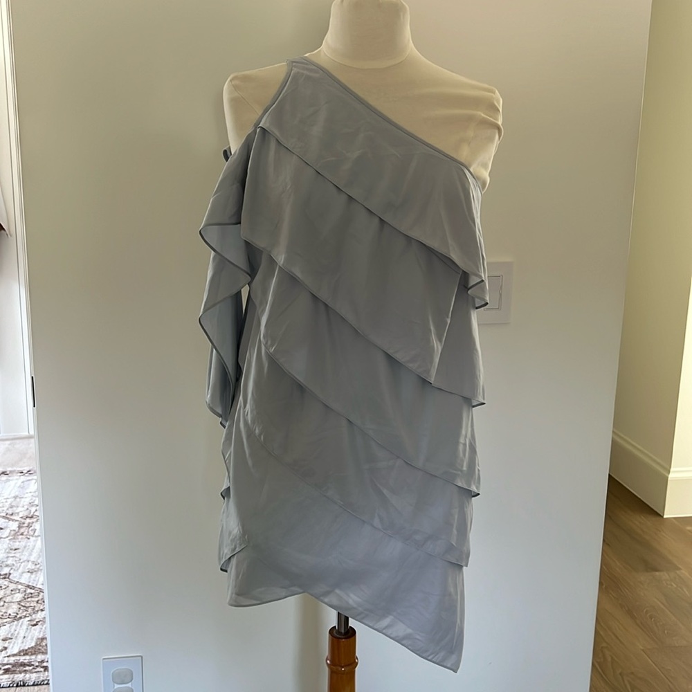 BCBGMAXAZRIA Runway one shoulder tiered mini dress